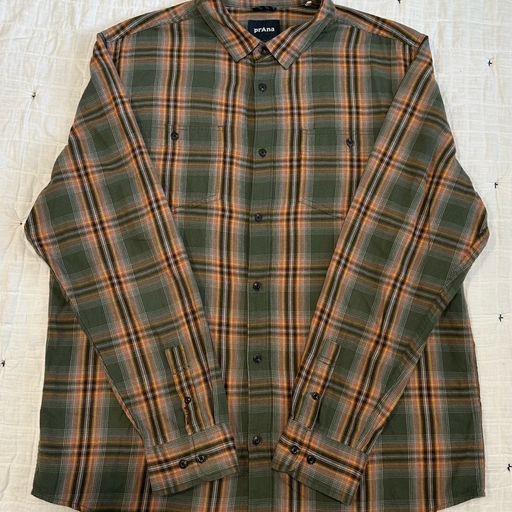Prana Men's Green Plaid Shirt L